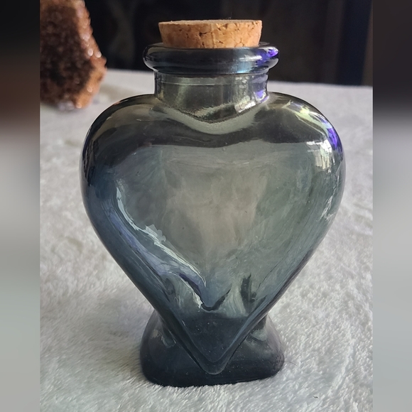 Other - Vintage Heart-Shaped Glass Bottle with Cork - Smoky Blue